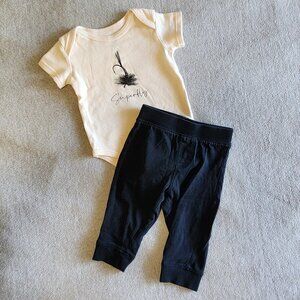 Cream Baby Onesie with Black Pants size 3-6 months
